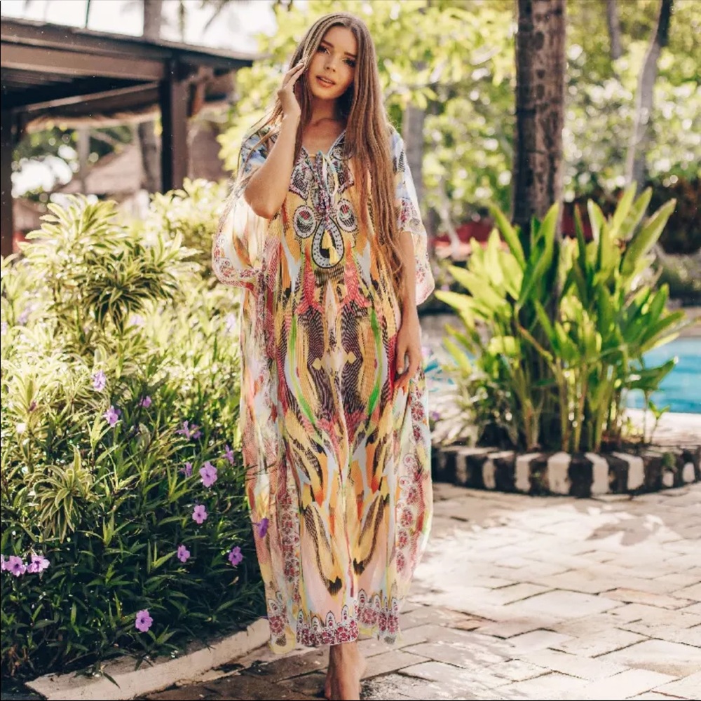 New! Gold dust Woman Boho Kaftan Kimono Gown Co… - Picture 4 of 7